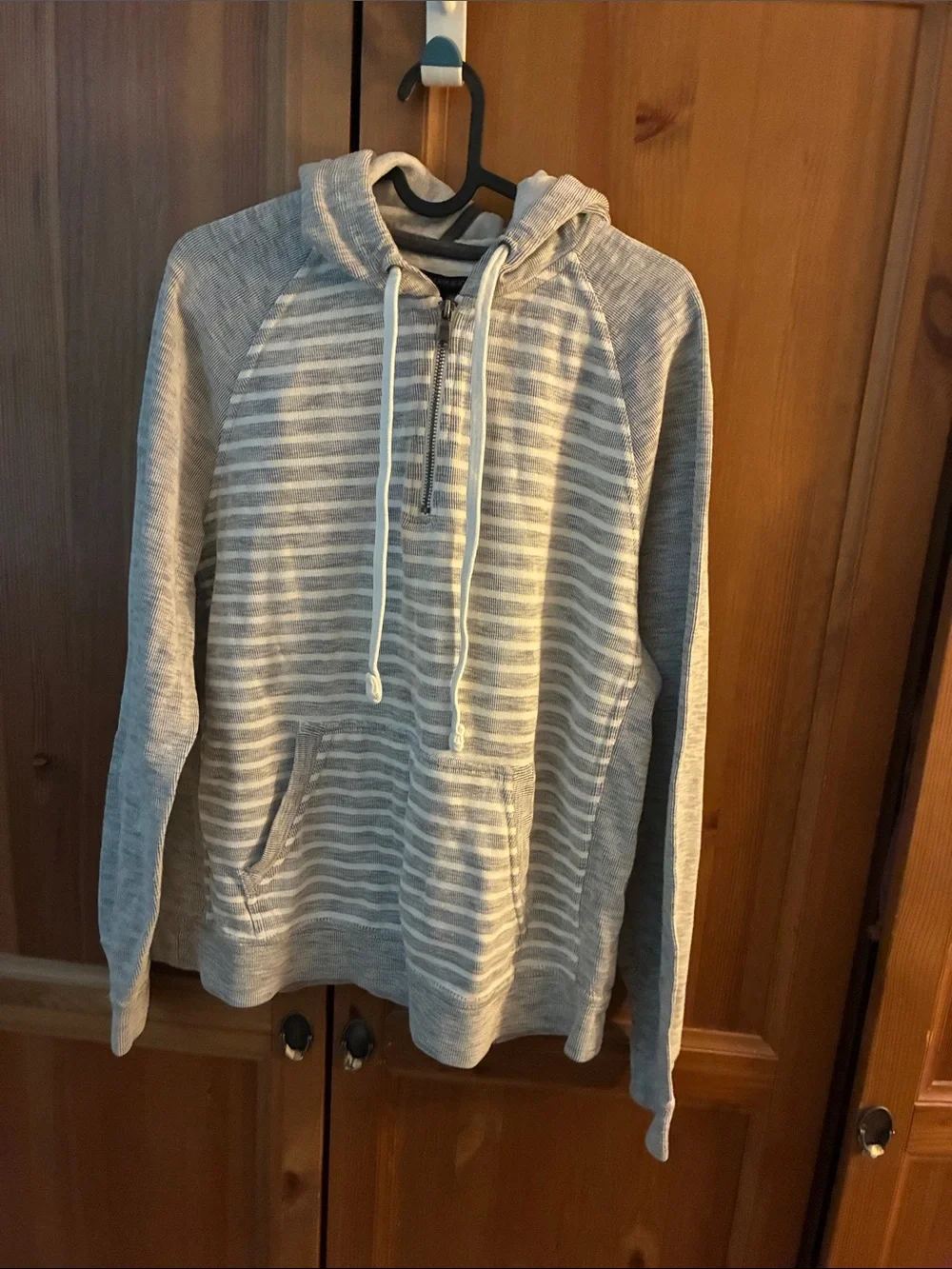 Banana Republic Light Gray Striped Half-Zip Hoodie Sweater